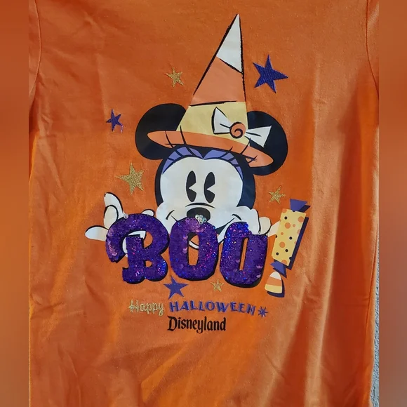 New Disney Disneyland Minnie mouse  Boo Halloween shirt flip sequins sz L 10-12 - Picture 3 of 9
